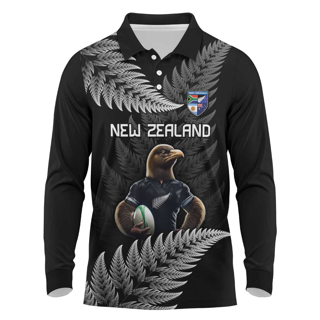 New Zealand Rugby Custom Long Sleeve Polo Shirt Glory Be To Black Silver-fern - Aussie Hoodie