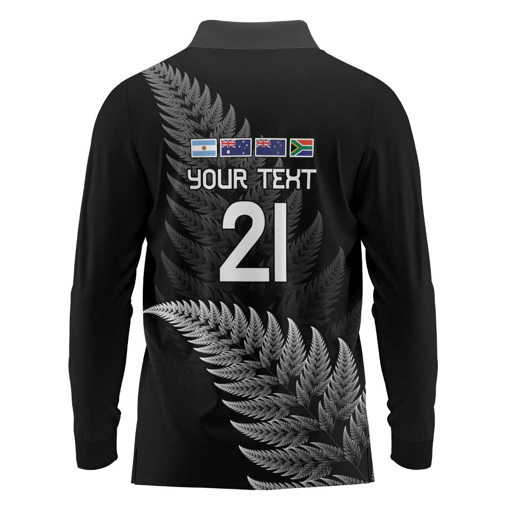 New Zealand Rugby Custom Long Sleeve Polo Shirt Glory Be To Black Silver-fern - Aussie Hoodie