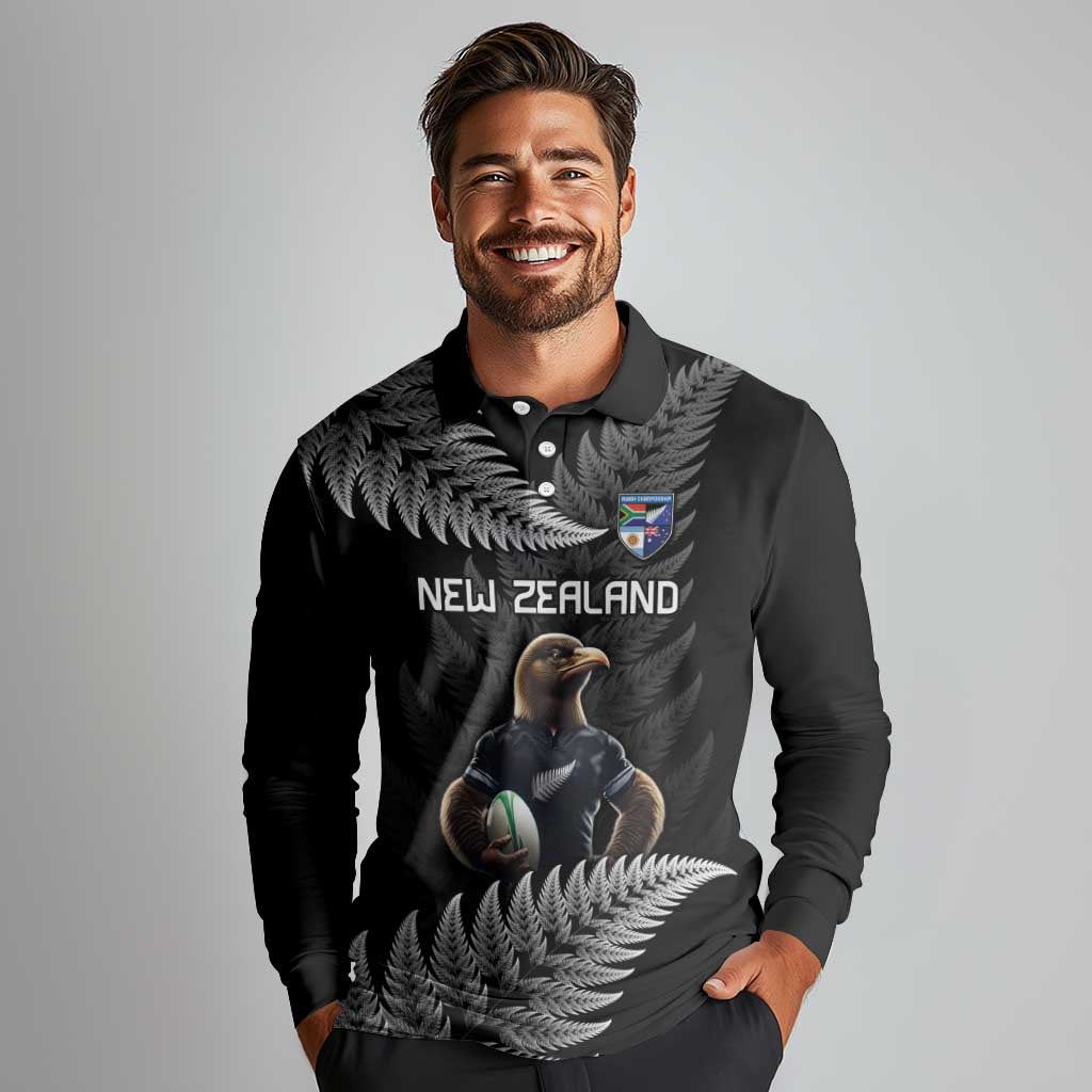 New Zealand Rugby Custom Long Sleeve Polo Shirt Glory Be To Black Silver-fern - Aussie Hoodie