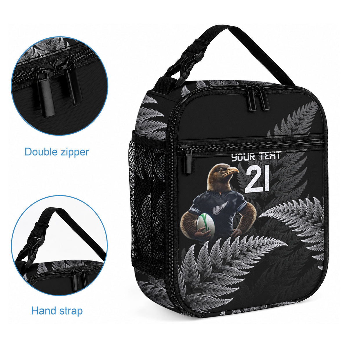 New Zealand Maori Rugby Custom Lunch Bag Glory Be To Black Silver-fern