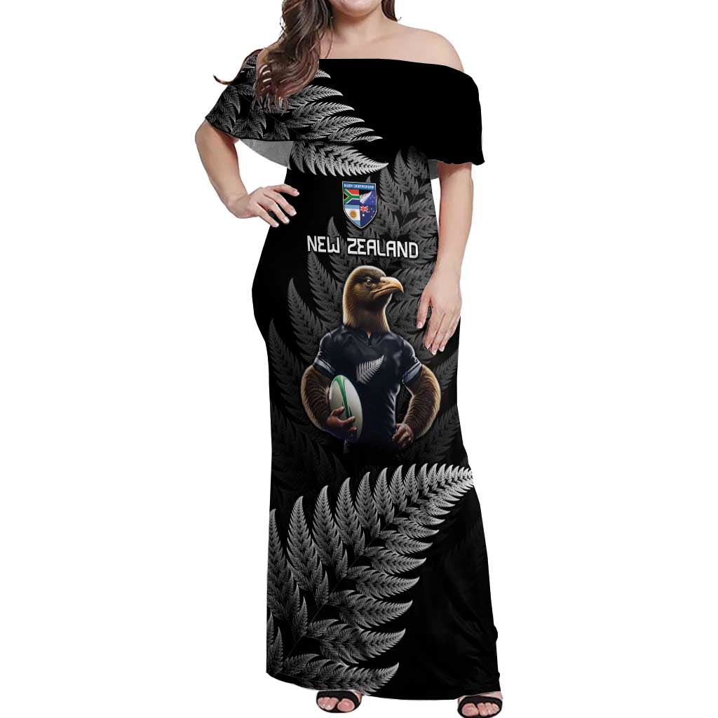 New Zealand Rugby Custom Off Shoulder Maxi Dress Glory Be To Black Silver-fern - Aussie Hoodie