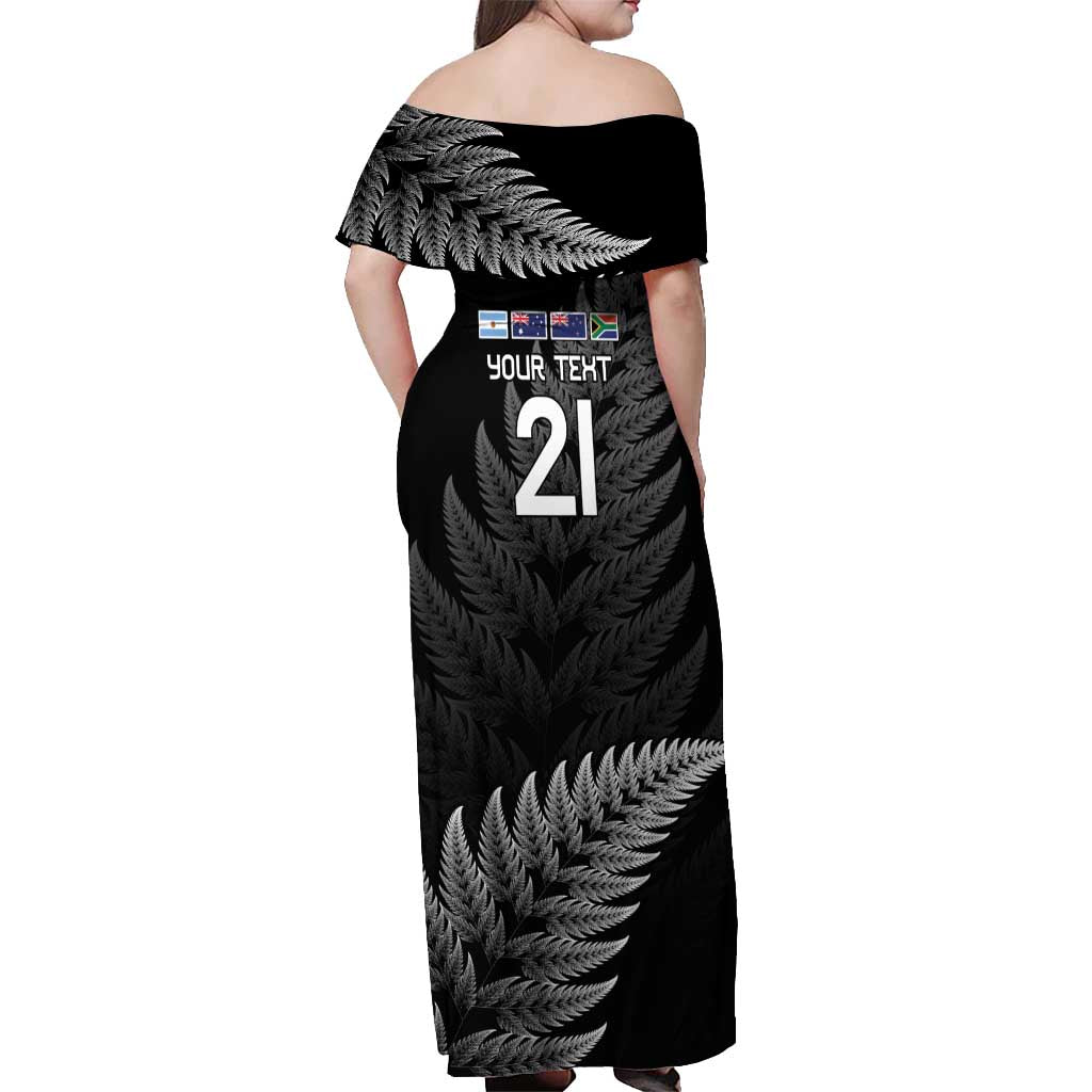 New Zealand Rugby Custom Off Shoulder Maxi Dress Glory Be To Black Silver-fern - Aussie Hoodie