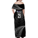 New Zealand Rugby Custom Off Shoulder Maxi Dress Glory Be To Black Silver-fern - Aussie Hoodie