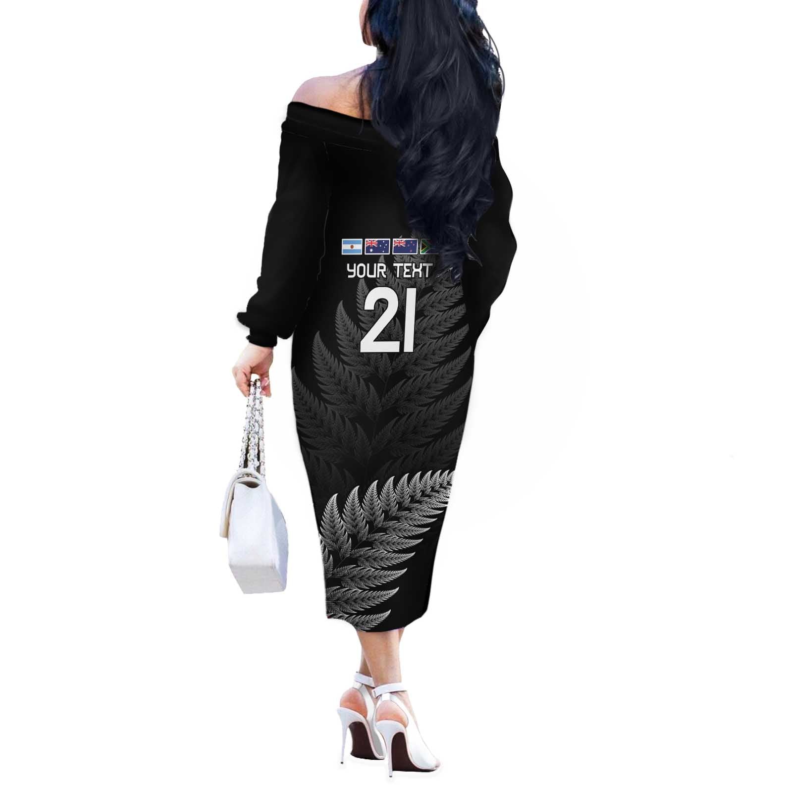 New Zealand Rugby Custom Off The Shoulder Long Sleeve Dress Glory Be To Black Silver-fern - Aussie Hoodie