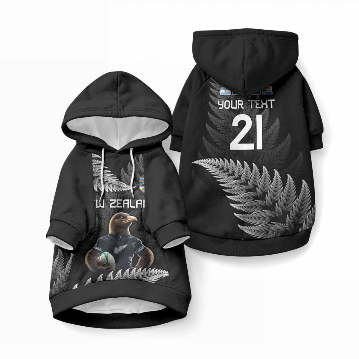New Zealand Maori Rugby Custom Pet Hoodie Glory Be To Black Silver-fern