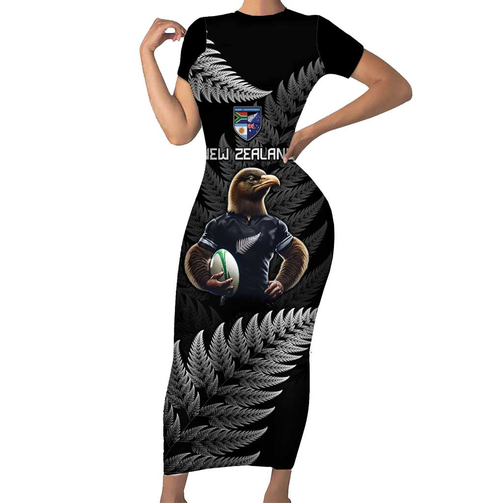 New Zealand Rugby Custom Short Sleeve Bodycon Dress Glory Be To Black Silver-fern - Aussie Hoodie