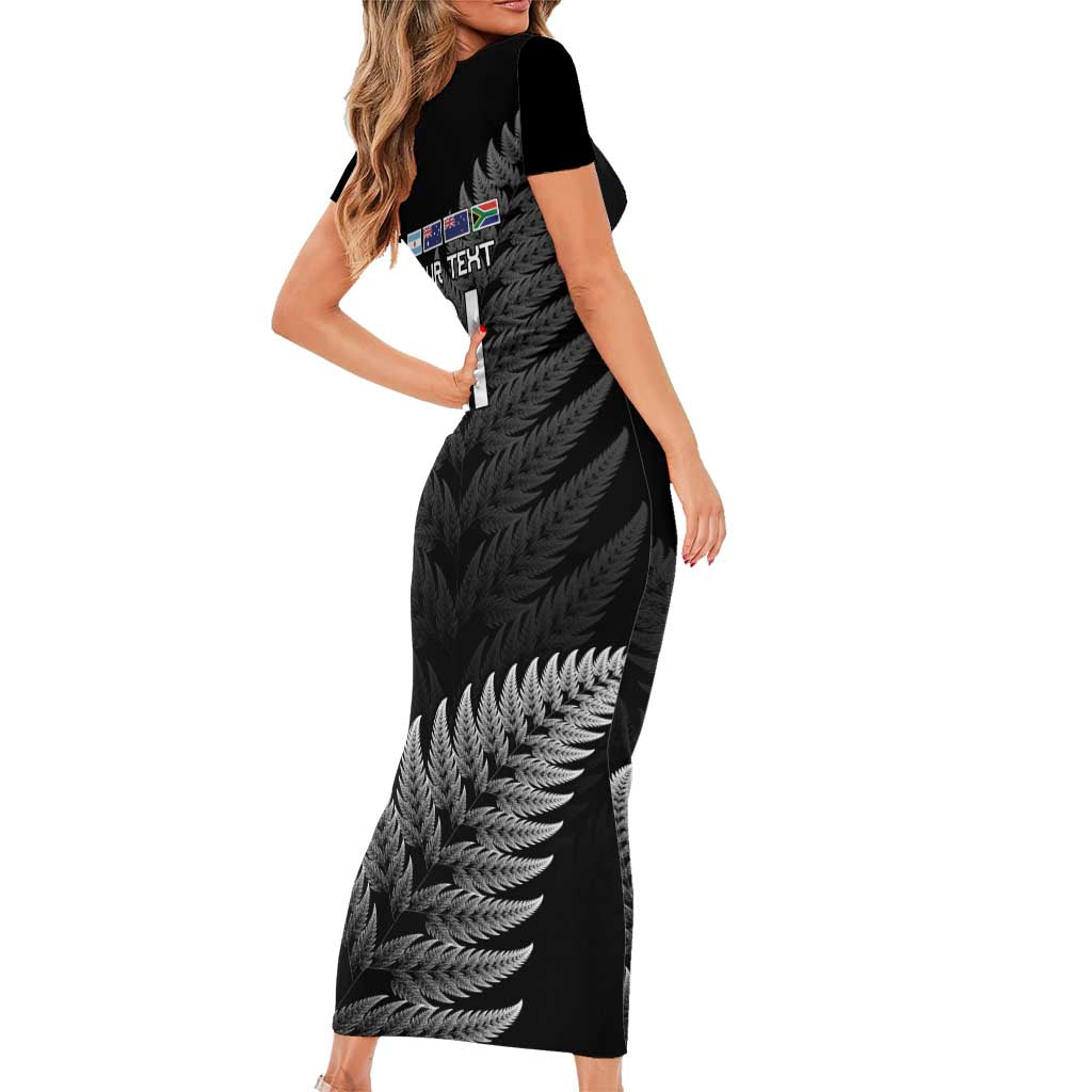 New Zealand Rugby Custom Short Sleeve Bodycon Dress Glory Be To Black Silver-fern - Aussie Hoodie