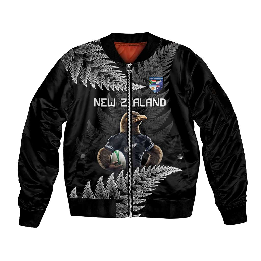 New Zealand Rugby Custom Sleeve Zip Bomber Jacket Glory Be To Black Silver-fern - Aussie Hoodie