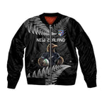 New Zealand Rugby Custom Sleeve Zip Bomber Jacket Glory Be To Black Silver-fern - Aussie Hoodie