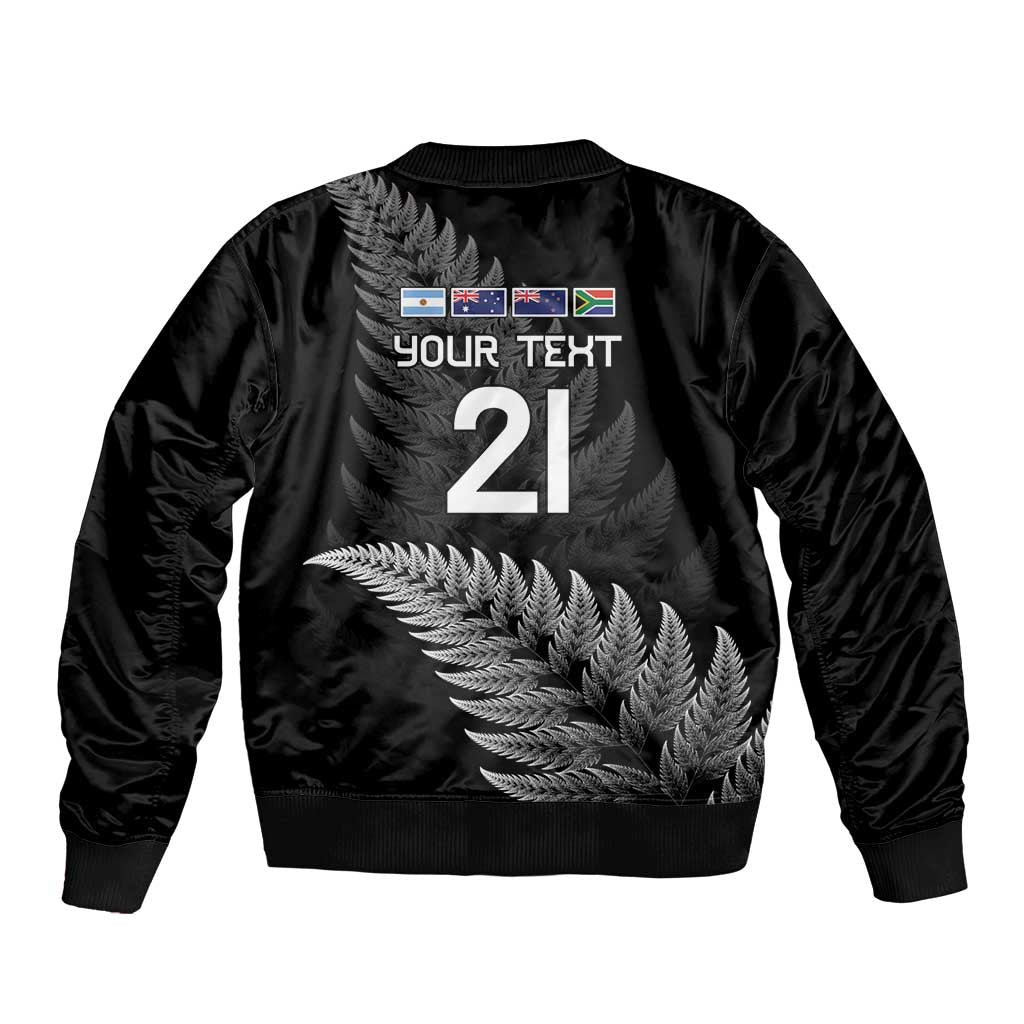 New Zealand Rugby Custom Sleeve Zip Bomber Jacket Glory Be To Black Silver-fern - Aussie Hoodie