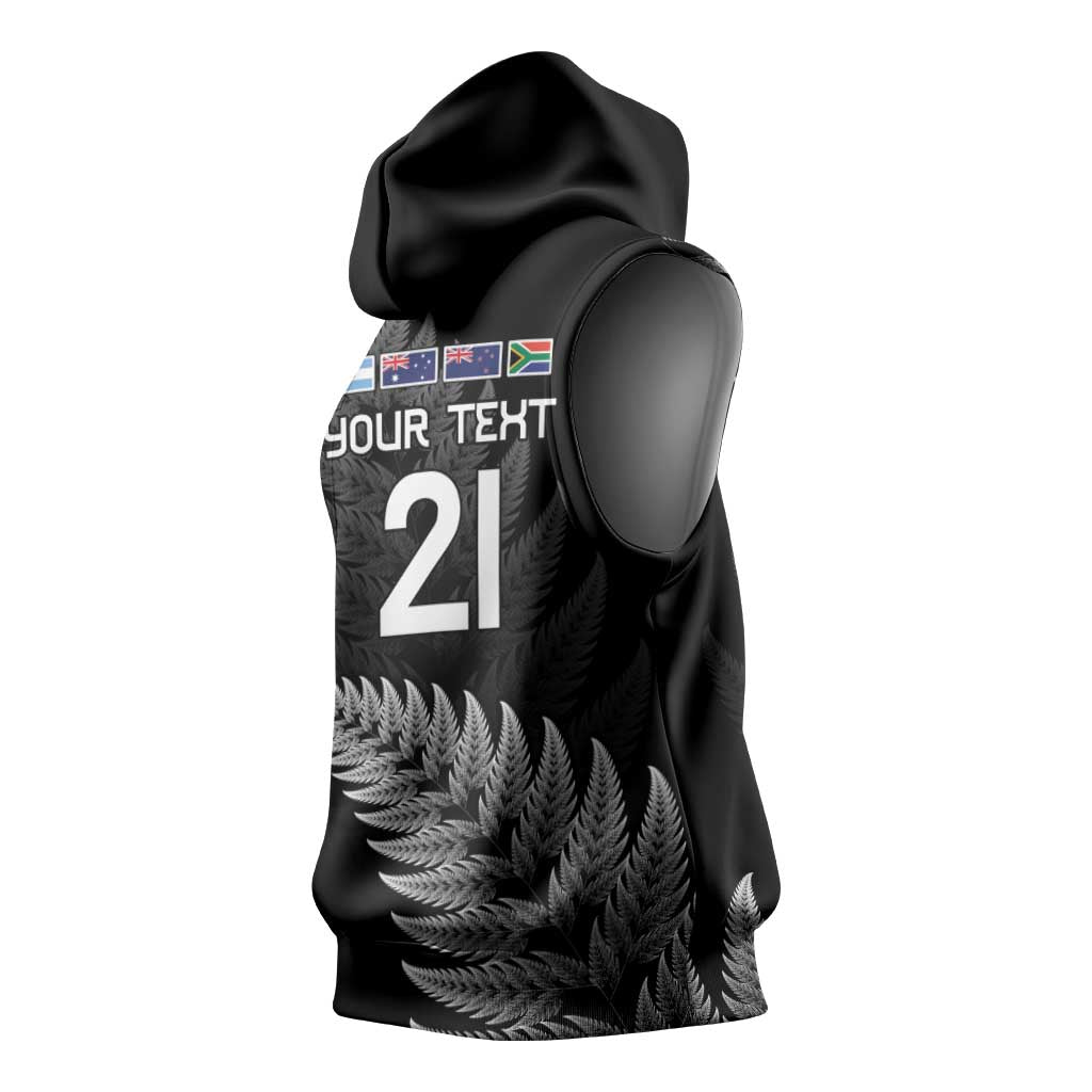 New Zealand Rugby Custom Sleeveless Hoodie Glory Be To Black Silver-fern - Aussie Hoodie