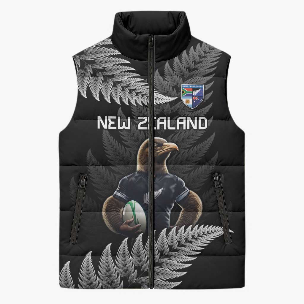 New Zealand Rugby Custom Sleeveless Puffer Jacket Glory Be To Black Silver-fern - Aussie Hoodie