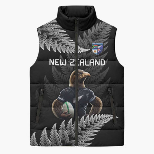 New Zealand Rugby Custom Sleeveless Puffer Jacket Glory Be To Black Silver-fern - Aussie Hoodie