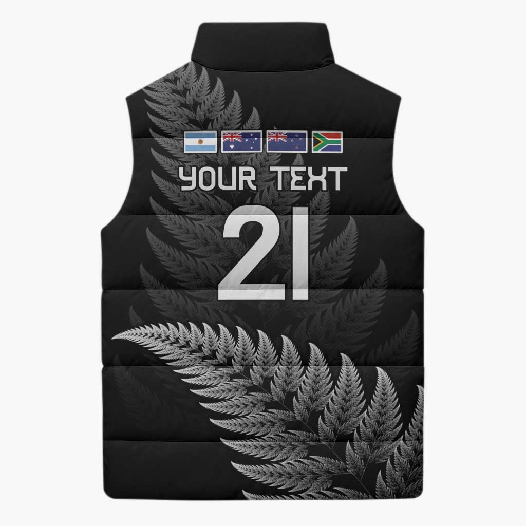 New Zealand Rugby Custom Sleeveless Puffer Jacket Glory Be To Black Silver-fern - Aussie Hoodie