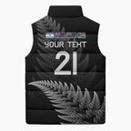 New Zealand Rugby Custom Sleeveless Puffer Jacket Glory Be To Black Silver-fern - Aussie Hoodie