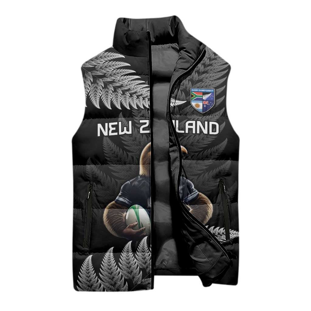 New Zealand Rugby Custom Sleeveless Puffer Jacket Glory Be To Black Silver-fern - Aussie Hoodie