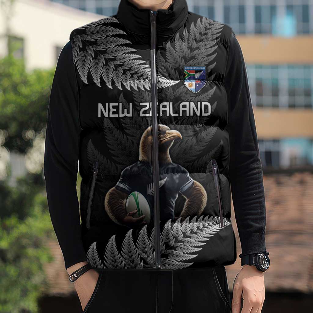 New Zealand Rugby Custom Sleeveless Puffer Jacket Glory Be To Black Silver-fern - Aussie Hoodie