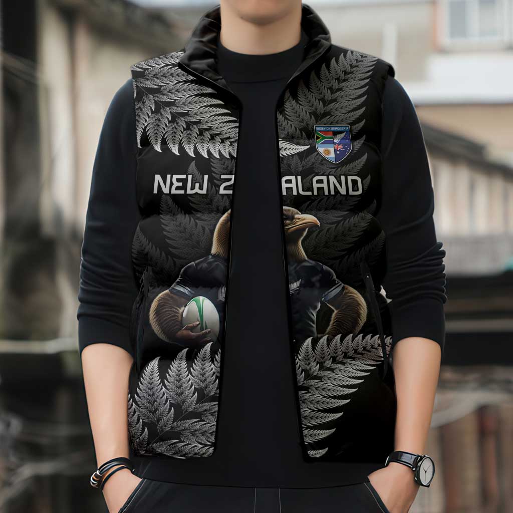 New Zealand Rugby Custom Sleeveless Puffer Jacket Glory Be To Black Silver-fern - Aussie Hoodie