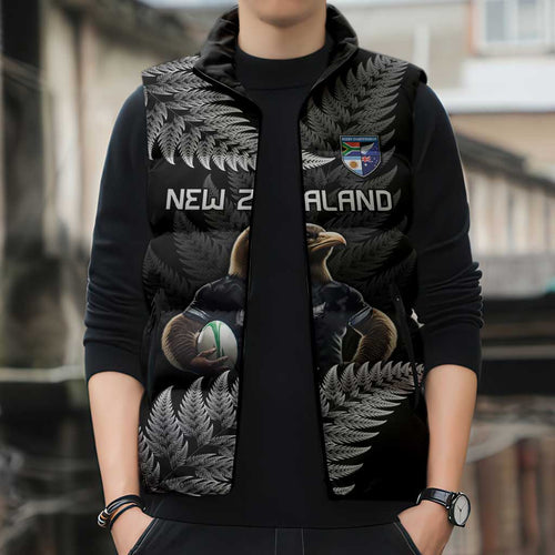 New Zealand Rugby Custom Sleeveless Puffer Jacket Glory Be To Black Silver-fern - Aussie Hoodie