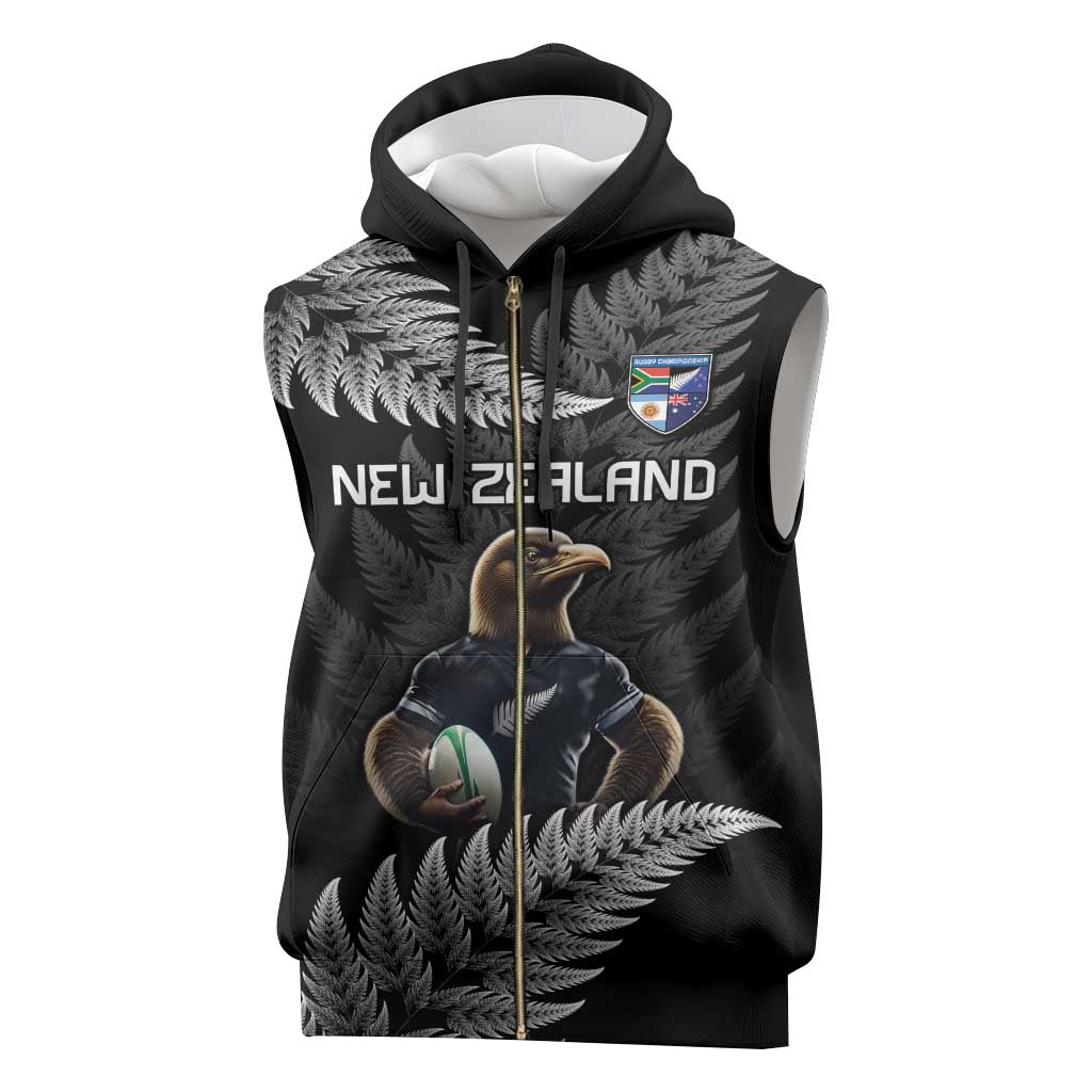 New Zealand Rugby Custom Sleeveless Zip Hoodie Glory Be To Black Silver-fern - Aussie Hoodie