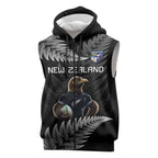 New Zealand Rugby Custom Sleeveless Zip Hoodie Glory Be To Black Silver-fern LT9