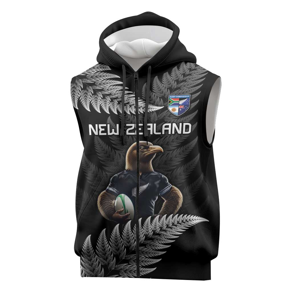 New Zealand Rugby Custom Sleeveless Zip Hoodie Glory Be To Black Silver-fern LT9