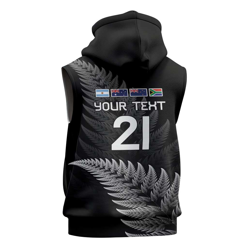 New Zealand Rugby Custom Sleeveless Zip Hoodie Glory Be To Black Silver-fern - Aussie Hoodie