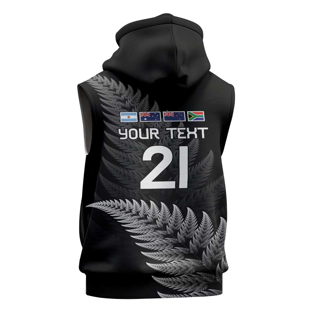 New Zealand Rugby Custom Sleeveless Zip Hoodie Glory Be To Black Silver-fern LT9