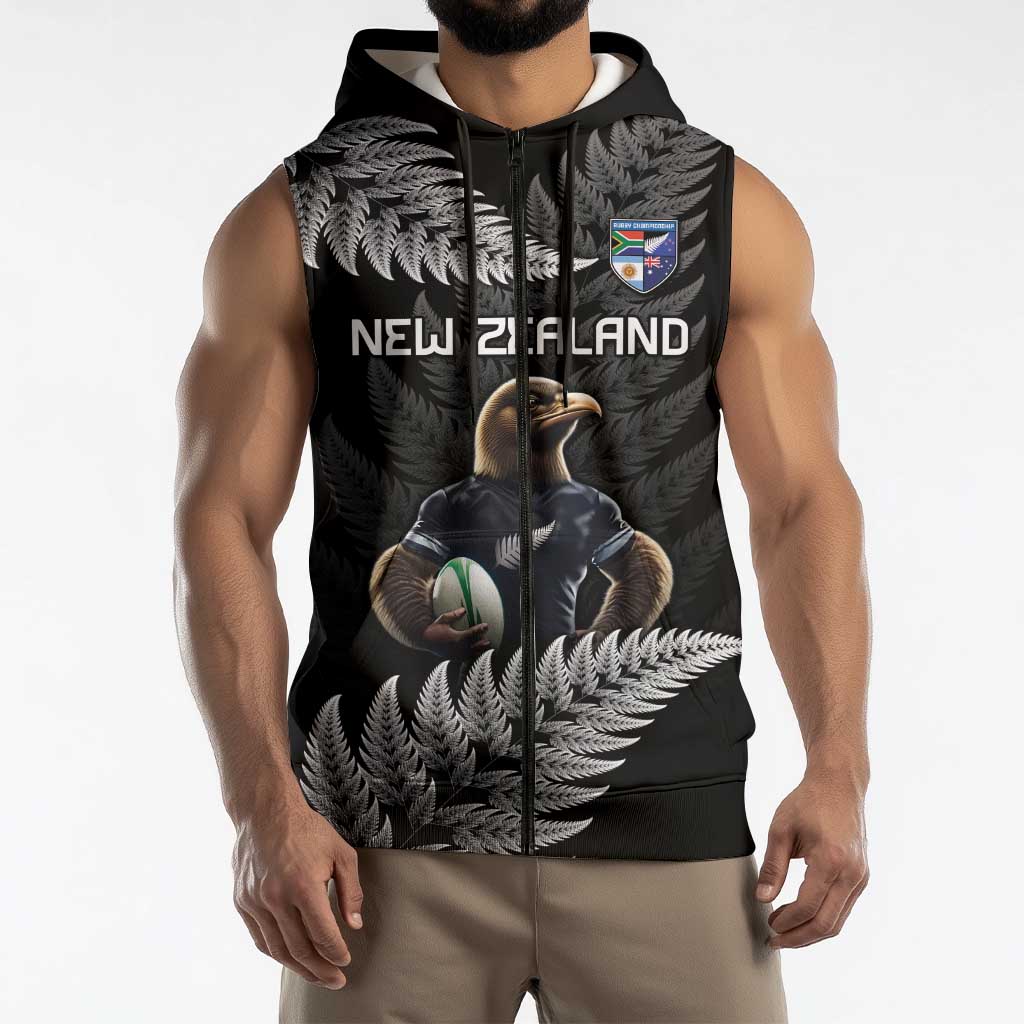 New Zealand Rugby Custom Sleeveless Zip Hoodie Glory Be To Black Silver-fern LT9