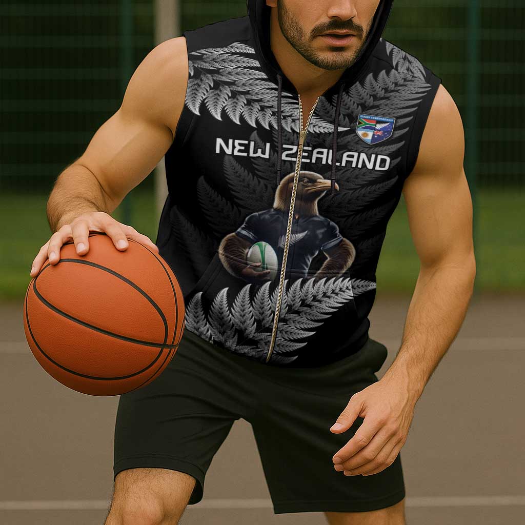 New Zealand Rugby Custom Sleeveless Zip Hoodie Glory Be To Black Silver-fern - Aussie Hoodie