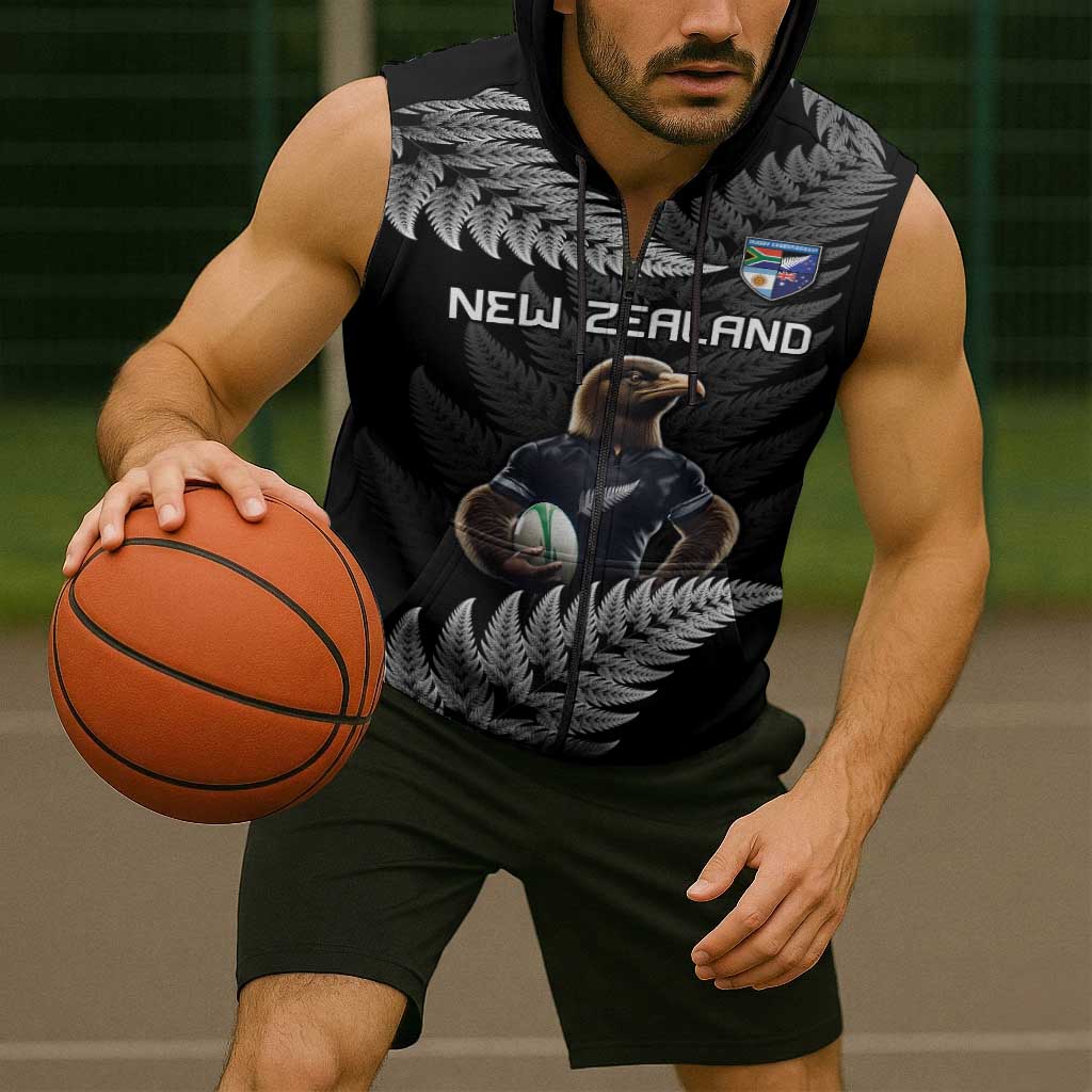 New Zealand Rugby Custom Sleeveless Zip Hoodie Glory Be To Black Silver-fern LT9