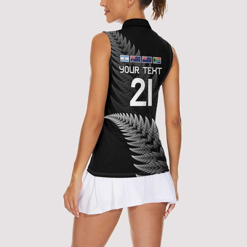 New Zealand Rugby Custom Women Sleeveless Polo Shirt Glory Be To Black Silver-fern - Aussie Hoodie