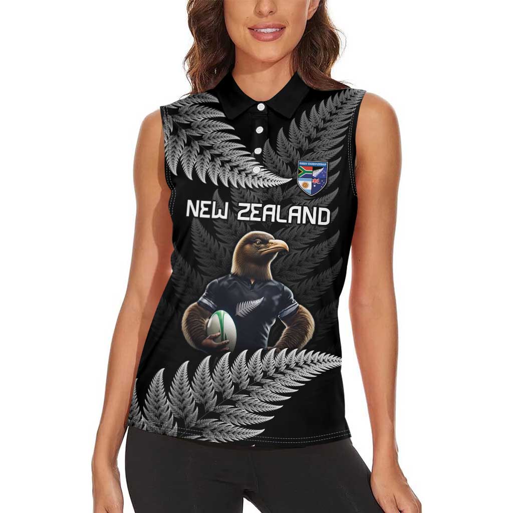 New Zealand Rugby Custom Women Sleeveless Polo Shirt Glory Be To Black Silver-fern - Aussie Hoodie