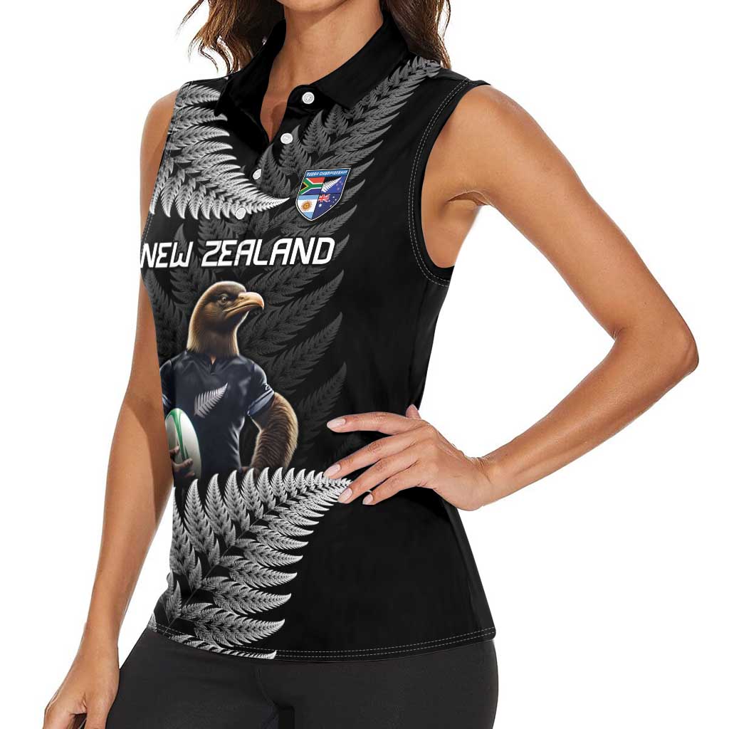 New Zealand Rugby Custom Women Sleeveless Polo Shirt Glory Be To Black Silver-fern - Aussie Hoodie