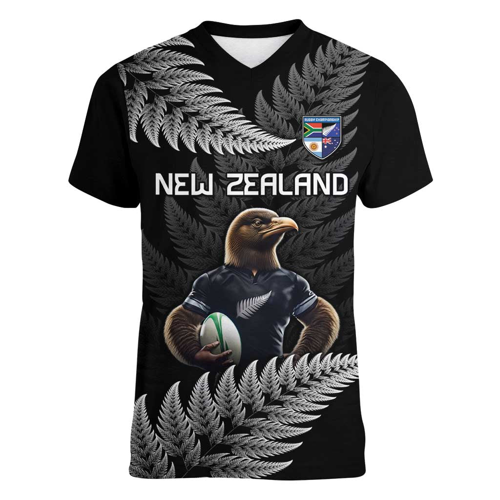 New Zealand Rugby Custom Women V-Neck T-Shirt Glory Be To Black Silver-fern - Aussie Hoodie