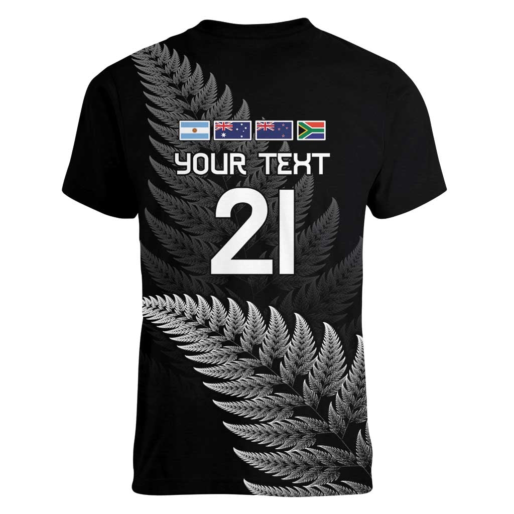 New Zealand Rugby Custom Women V-Neck T-Shirt Glory Be To Black Silver-fern - Aussie Hoodie