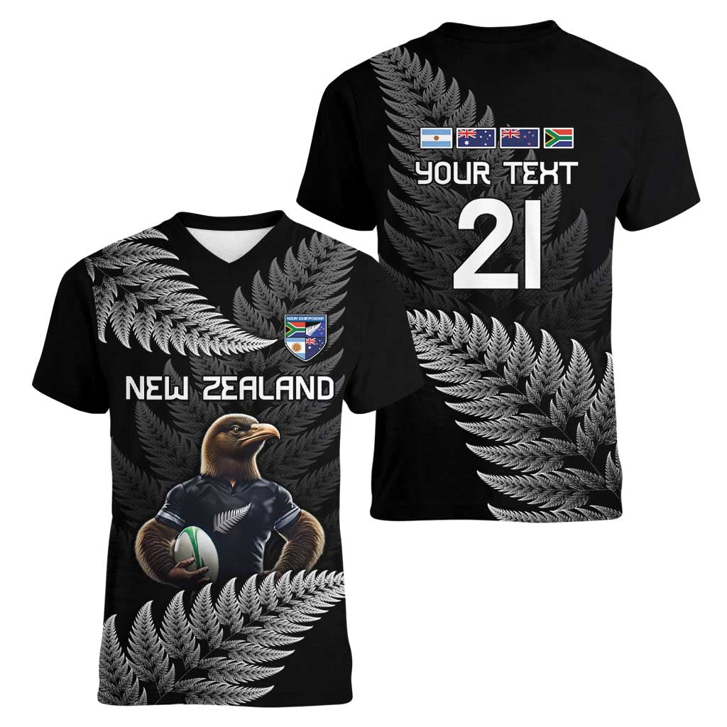 New Zealand Rugby Custom Women V-Neck T-Shirt Glory Be To Black Silver-fern - Aussie Hoodie