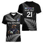 New Zealand Rugby Custom Women V-Neck T-Shirt Glory Be To Black Silver-fern - Aussie Hoodie
