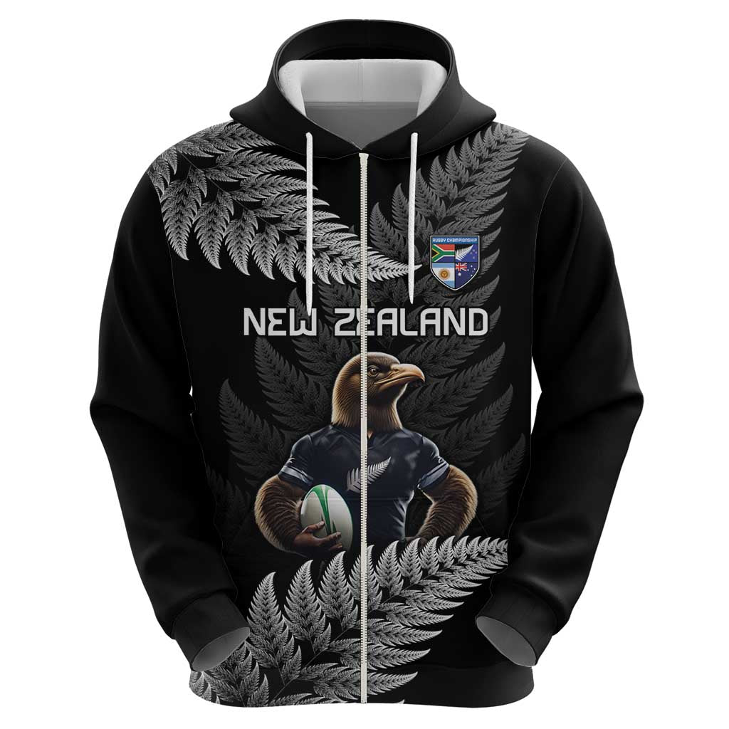 New Zealand Rugby Custom Zip Hoodie Glory Be To Black Silver-fern - Aussie Hoodie