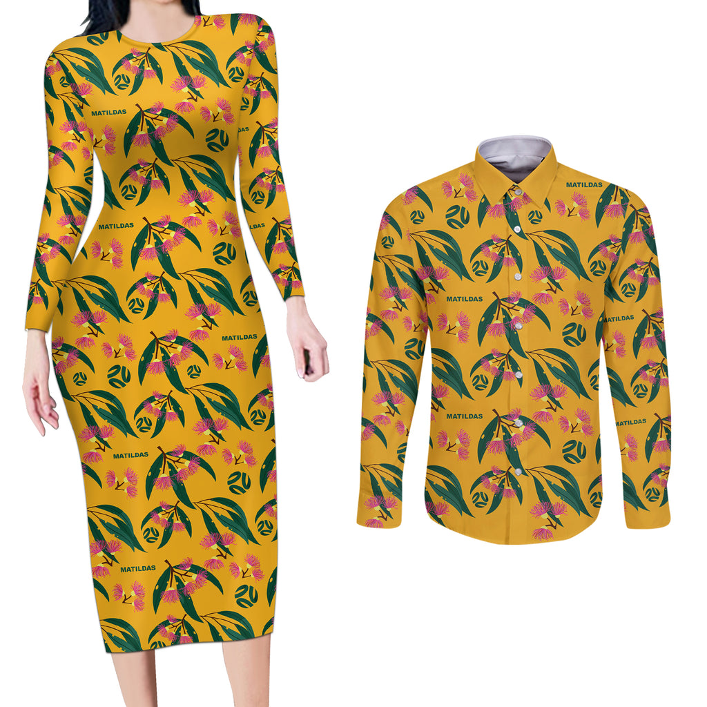 aussie-matildas-couples-matching-long-sleeve-bodycon-dress-and-long-sleeve-button-shirts-football-australia-2023-silver-princess-unique