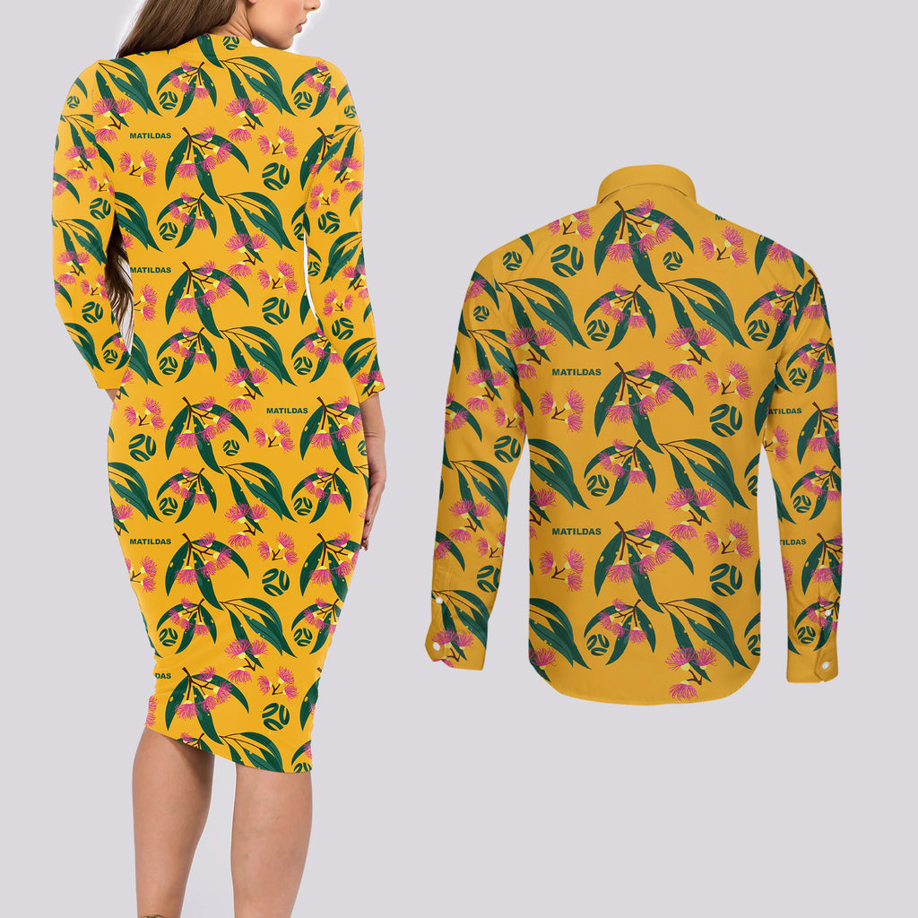 aussie-matildas-couples-matching-long-sleeve-bodycon-dress-and-long-sleeve-button-shirts-football-australia-2023-silver-princess-unique