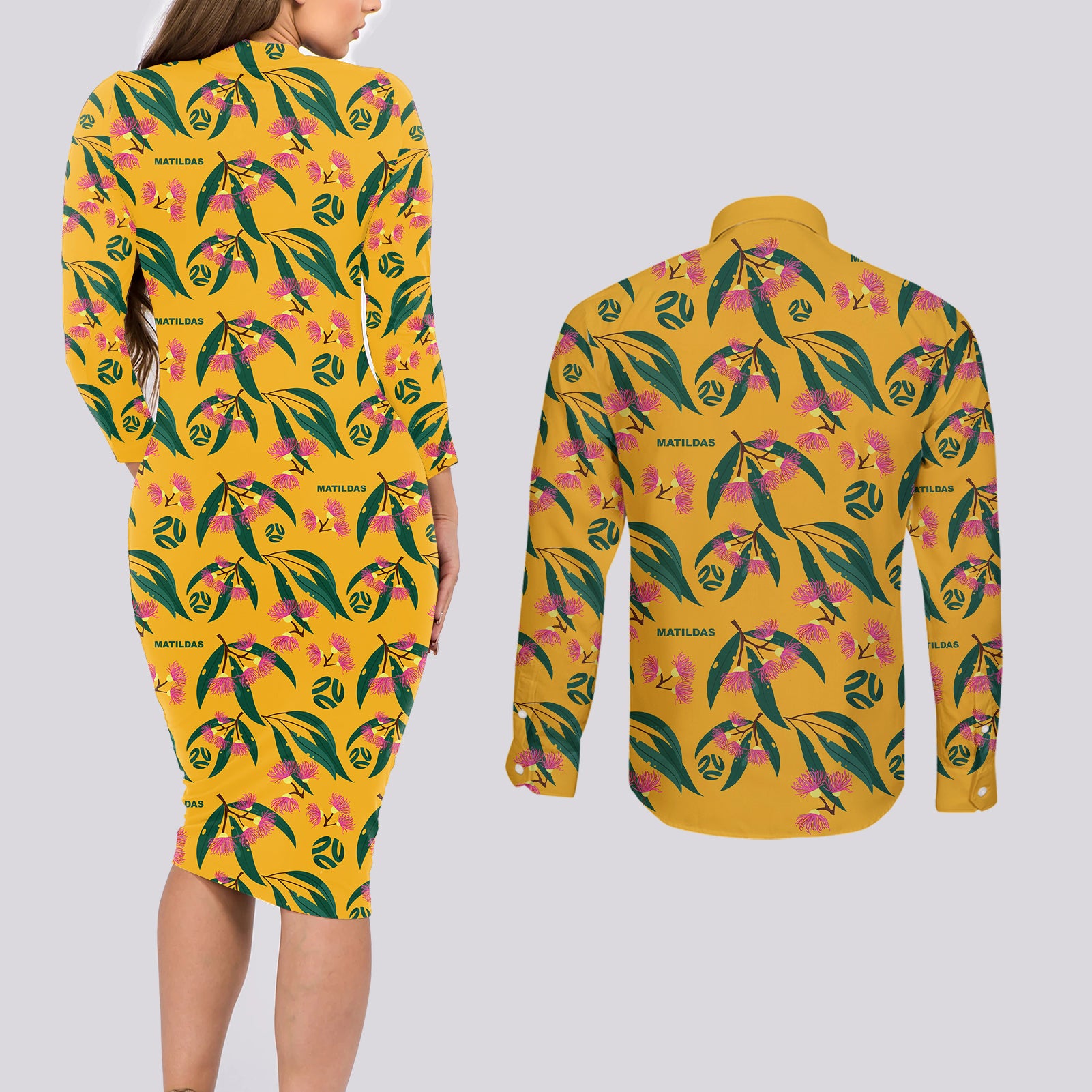 aussie-matildas-couples-matching-long-sleeve-bodycon-dress-and-long-sleeve-button-shirts-football-australia-2023-silver-princess-unique