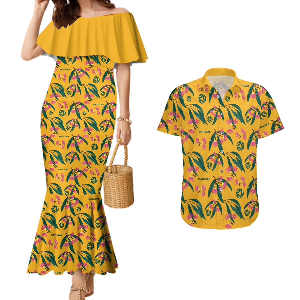 aussie-matildas-couples-matching-mermaid-dress-and-hawaiian-shirt-football-australia-2023-silver-princess-unique