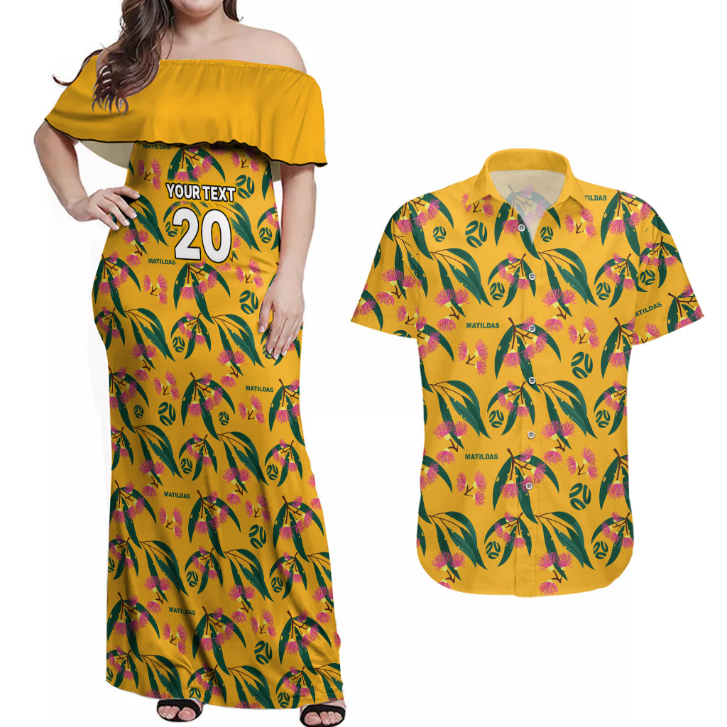 custom-aussie-matildas-couples-matching-off-shoulder-maxi-dress-and-hawaiian-shirt-football-australia-2023-silver-princess-unique
