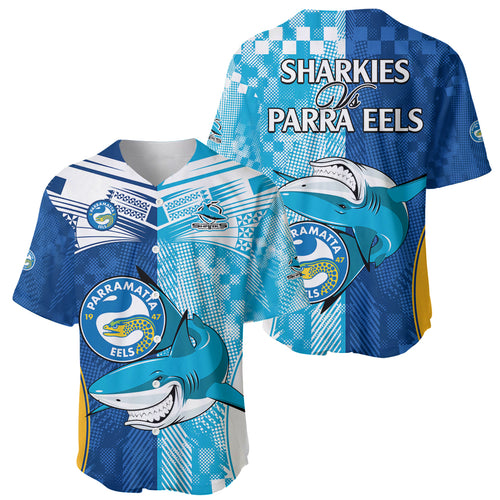 NRL Shark Combine Eels Rugby Baseball Jersey Sporty Style LT9
