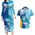 NRL Shark Combine Eels Rugby Couples Matching Long Sleeve Bodycon Dress and Hawaiian Shirt Sporty Style LT9