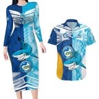 NRL Shark Combine Eels Rugby Couples Matching Long Sleeve Bodycon Dress and Hawaiian Shirt Sporty Style LT9