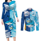 NRL Shark Combine Eels Rugby Couples Matching Long Sleeve Bodycon Dress and Long Sleeve Button Shirts Sporty Style LT9