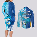 NRL Shark Combine Eels Rugby Couples Matching Long Sleeve Bodycon Dress and Long Sleeve Button Shirts Sporty Style LT9