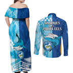 NRL Shark Combine Eels Rugby Couples Matching Off Shoulder Maxi Dress and Long Sleeve Button Shirts Sporty Style LT9